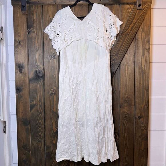 VTG JSONG Linen Sun Dress Lace and Eyelet Embroidered Dress - Picture 2 of 5